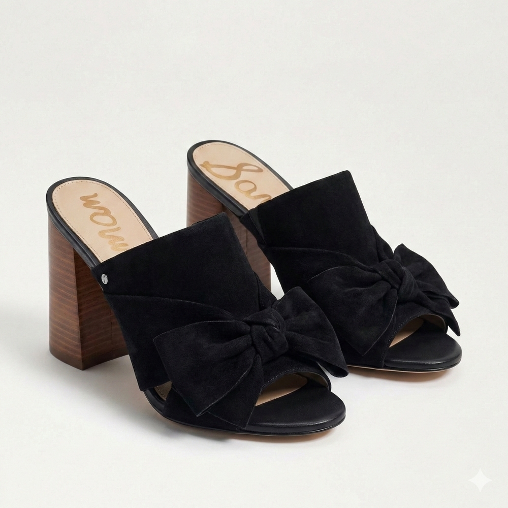 Sam Edelman Black Mules Bow Block Heel